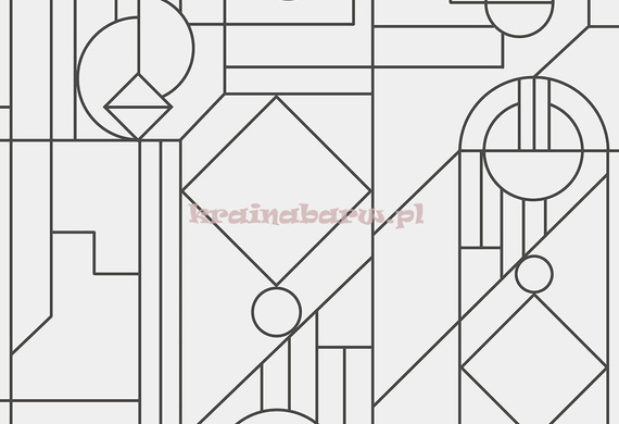 Nowoczesna tapeta geometryczna czarne flokowane koła trójkąty na białym matowym tle w stylu art deco